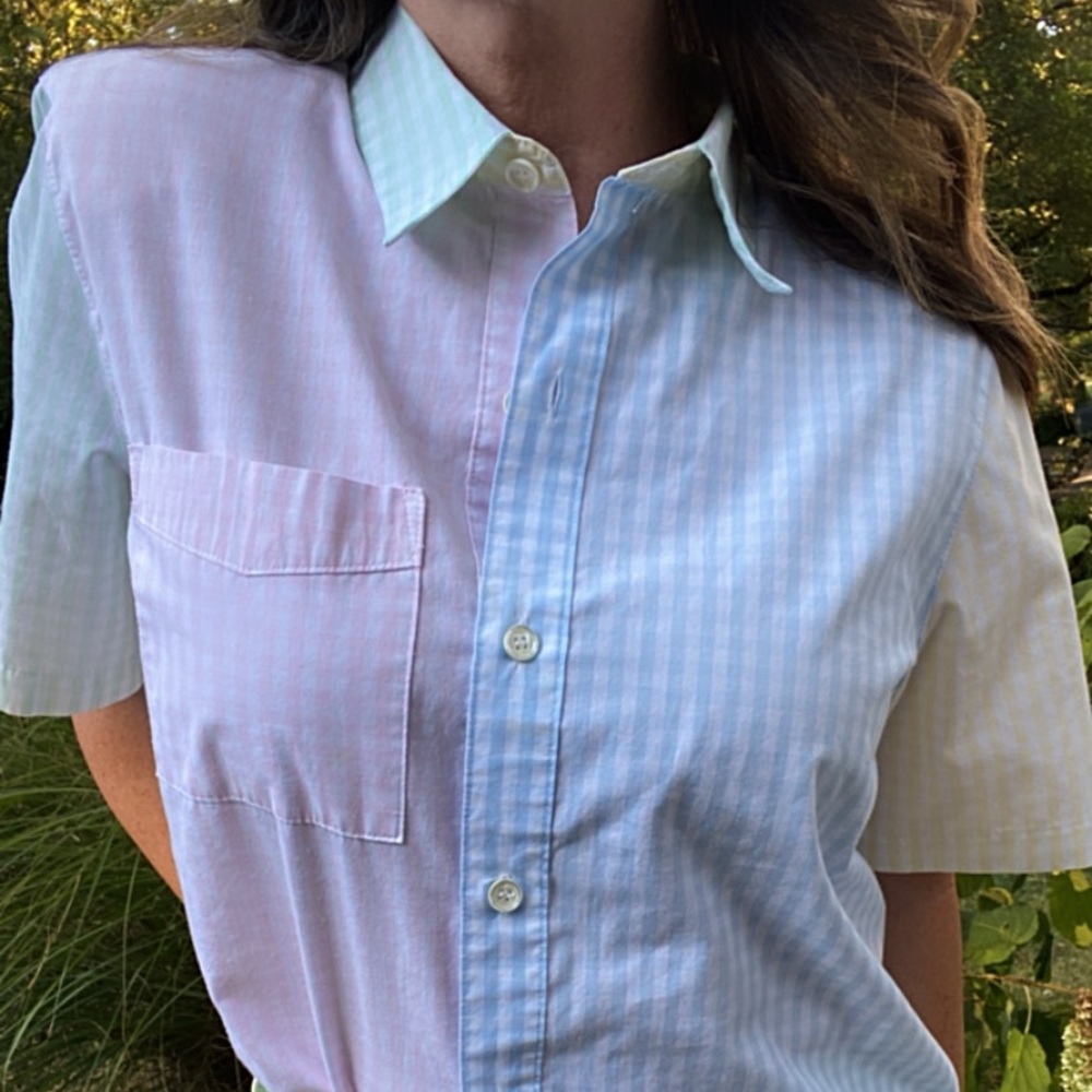 Vintage 80s pastel gingham cotton button down